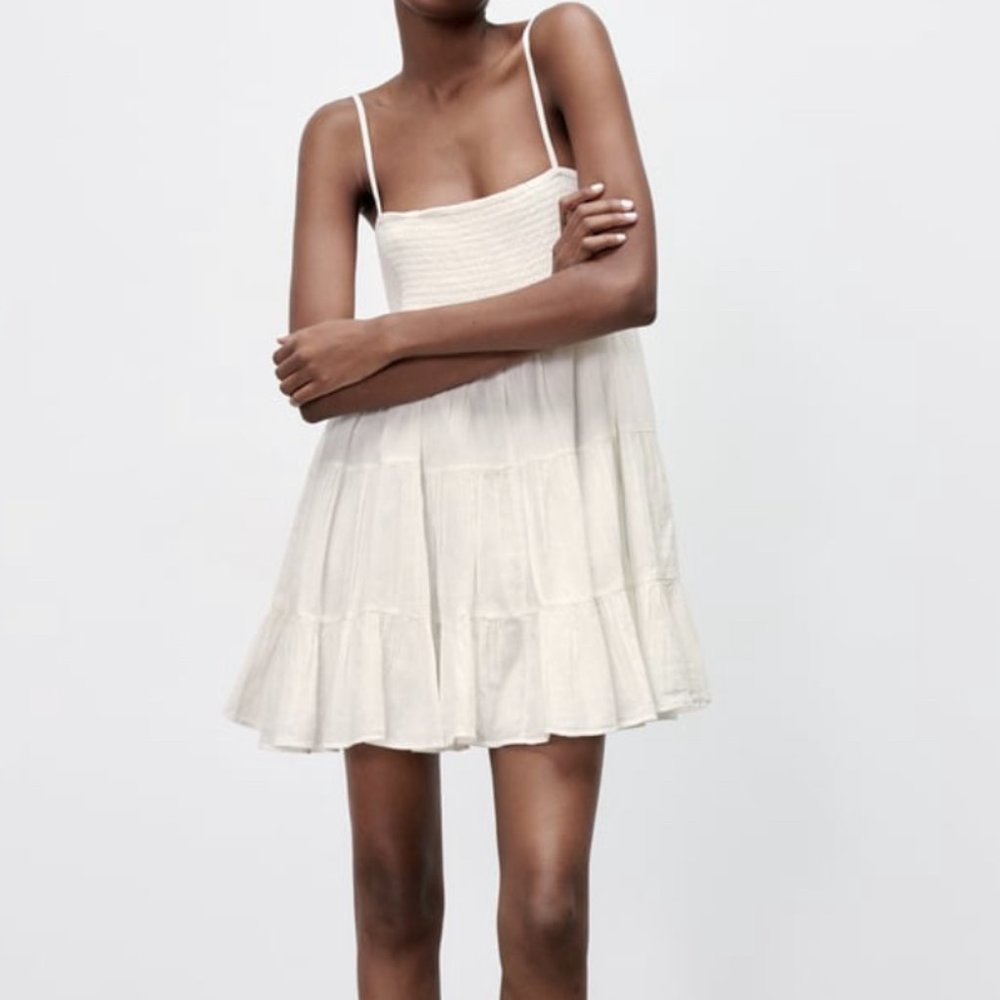 zara white gauzy mini dress (0881/322)